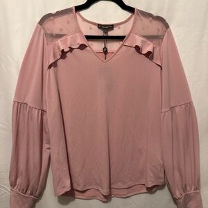 Adrianna Papell Blush V-Neck Blouse with Sheer Ruffles